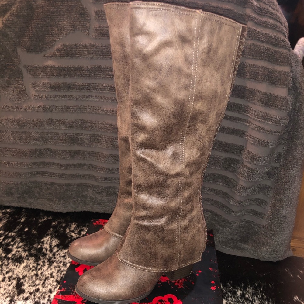 Fergalicious distressed leather knee-high boots